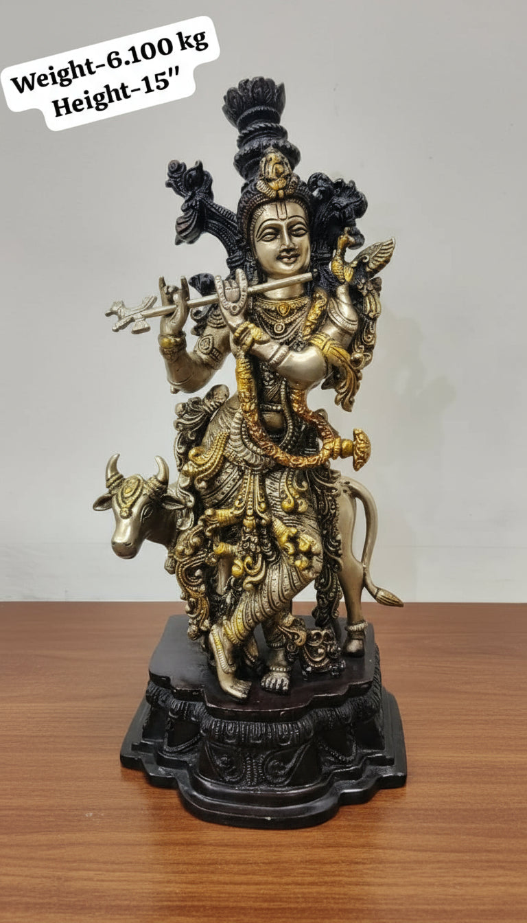 brass colorful krishan playing flute statue for home décor/ temple decor